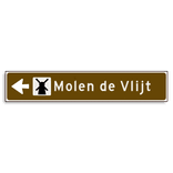 Verwijsbord KOKER Bruin/wit/zwart - pijl links, met 1 pictogram - Klasse 3 reflecterend