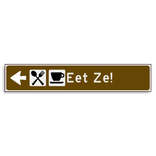 Verwijsbord KOKER Bruin/wit/zwart - pijl links, met 2 pictogrammen - Klasse 3 reflecterend