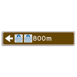Verwijsbord KOKER Bruin/wit/zwart - pijl links, met 2 pictogrammen - Klasse 3 reflecterend