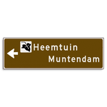 Verwijsbord KOKER Bruin/wit/zwart - pijl links, 2 regelig met 1 pictogram - Klasse 3 reflecterend
