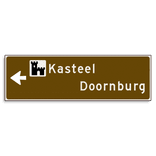 Verwijsbord KOKER Bruin/wit/zwart - pijl links, 2 regelig met 1 pictogram - Klasse 3 reflecterend
