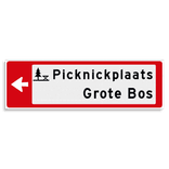 Verwijsbord KOKER Rood/wit/zwart - pijl links, 2 regelig met 1 pictogram - Klasse 3 reflecterend