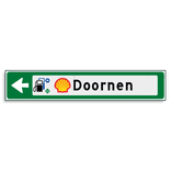 Verwijsbord KOKER Groen/wit/zwart - pijl links, met 2 pictogrammen - Klasse 3 reflecterend