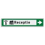 Verwijsbord KOKER Groen/wit/zwart - pijl rechts, met 2 pictogrammen - Klasse 3 reflecterend