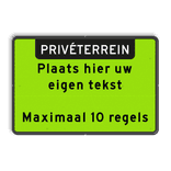 Verkeersbord met eigen tekst - geel/zwart - reflecterend/fluorescerend