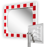 Miroir extérieur industriel en acrylique 600 × 400 mm – cadre rouge/blanc