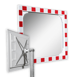 Miroir extérieur industriel en acrylique 800 × 600 mm – cadre rouge/blanc