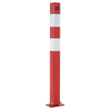 Poteau Anti-Stationnement Rabattable 70x70mm Rouge/Blanc avec Plaque de Fixation et Serrure Triangulaire 8mm