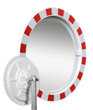 Miroir extérieur industriel rond en acrylique Ø600 mm – cadre rouge/blanc