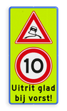 Verkeersbord 400x800mm LET OP! J20 + A01-10 + tekst FLUOR