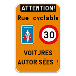 Panneau combiné - Route réservé aux vélos - Les voitures sont autorisées