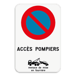 Interdiction de stationnement E1 + accès pompiers + règle de remorquage