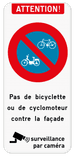 Panneau Attention – Vélo Interdit – Texte Personnalisé – Zone Sous Vidéosurveillance