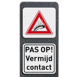 Verzwaarde bermpaal met twee borden waarschuwing rups