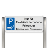 Parkplatzschild mit zwei Aluminium gebürstete Pfosten Parkplatz nur für Elektrisch Fahrzeuge mit name