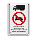 Verkeersbord vrachtwagen chauffeurs overnachten verboden meertalig - reflecterend