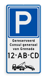 Parkeerbord met tekst gereserveerd en kenteken