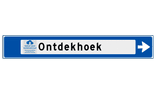Verwijsbord 1130x175mm of 1500x230mm met logo, tekst en pijl