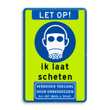 Grappig verkeersbord met tekst ik laat scheten en pictogram gasmasker