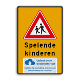 Verkeersbord RVV J21 Spelende kinderen en logo