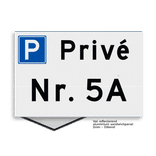 Vlak parkeerplaatsbord 300x200mm Privé met huisnummer