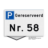 Vlak parkeerplaatsbord 300x200mm Gereserveerd met huisnummer