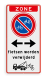 Verkeersbord zone geen bromfietsen plaatsen, worden verwijderd - reflecterend