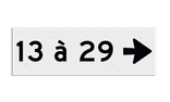 Plaque numéros maison 300x100 mm – Flèche à droite, réfléchissante classe 3