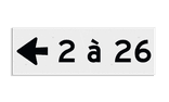 Plaque numéros maison 300x100 mm – Flèche à gauche, réfléchissante classe 3