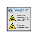 Waarschuwingsbord Gevaar voor heftrucks en hangende lasten - met (bedrijfs-)logo