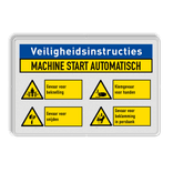 Veiligheidsbord met veiligheidsinstructie voor machinegebruik en 4 pictogrammen