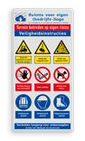 Veiligheidsbord met logo, veiligheidsinstructies en 9 pictogrammen