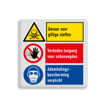 Veiligheidsbord met 3 pictogrammen met instructie