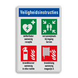 Veiligheidsbord met veiligheidsinstructies en 4 pictogrammen en eigen tekst