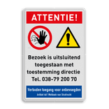 Veiligheidsbord bezoekers uitsluitend toegestaan met toestemming - reflecterend