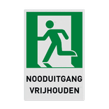 Bord nooduitgang met tekst nooduitgang vrijhouden - reflecterend