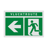 Vluchtroute BHV bord met tekst en pijl links