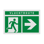 Vluchtroute BHV bord met tekst en pijl rechts