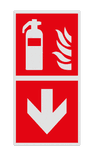 Brand bord met pictogram Blusapparaat en pijl