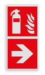Brand bord met pictogram Blusapparaat en pijl