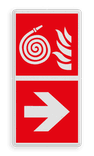 Brand bord met pictogram Niet aangesloten brandslang en pijl