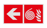 Brand bord met pictogram en pijl Niet aangesloten brandslang