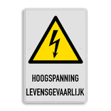 Waarschuwingsbord W012 met tekst HOOGSPANNING LEVENSGEVAARLIJK