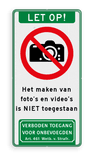 Verkeersbord verboden foto's en video's te maken, met tekst