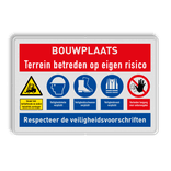 Bouwplaatsbord met diverse PBM veiligheidsinstructies
