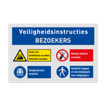 Veiligheidsbord voor bezoekers met 4 veiligheidsinstructies