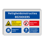 Veiligheidsbord voor bezoekers met 4 veiligheidsinstructies