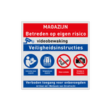 Veiligheidsbord voor magazijn of werkplaats met PBM pictogrammen