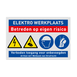 Veiligheidsbord voor elektro werkplaats met 4 pictogrammen