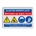 Veiligheidsbord voor elektro werkplaats met 4 pictogrammen